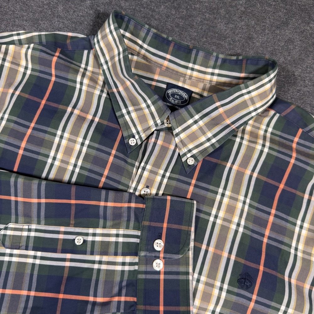 Brooks Brothers Button Down Shirt Men 3XL Multicolor Plaid Non-Iron Oxford Logo